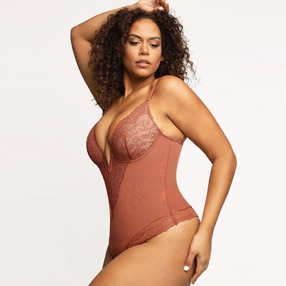 Leonora Deep-V Lace Shapewear Bodysuit