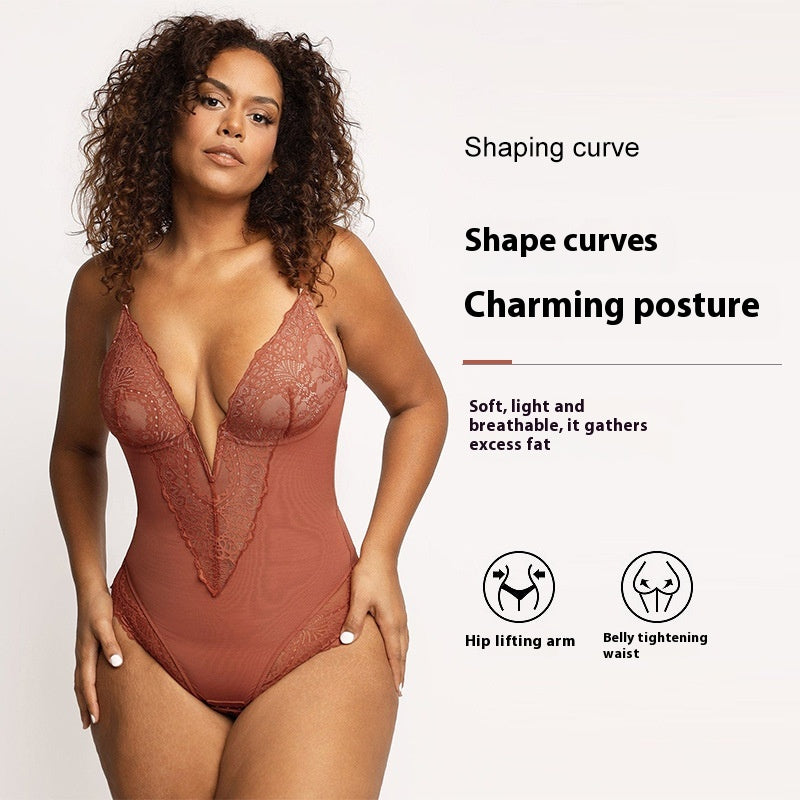 Leonora Deep-V Lace Shapewear Bodysuit