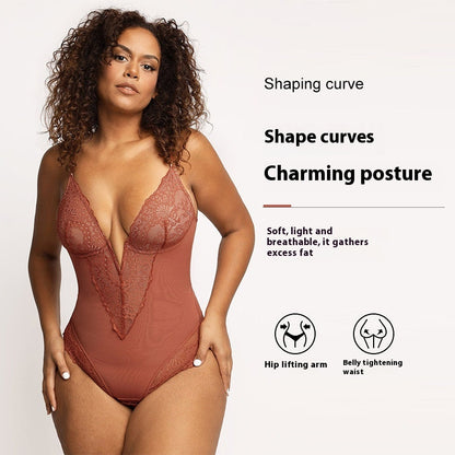 Leonora Deep-V Lace Shapewear Bodysuit