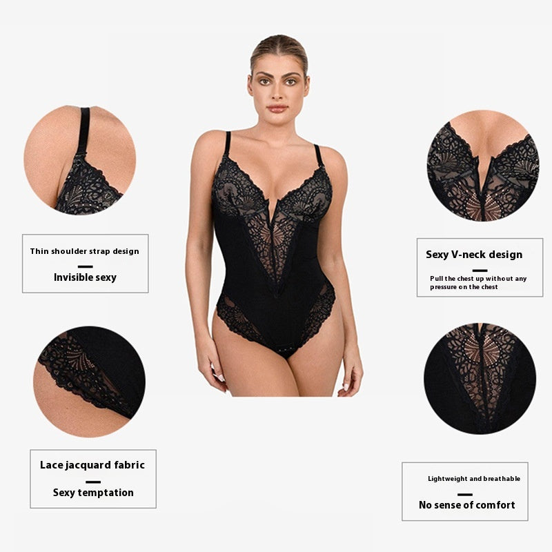 Leonora Deep-V Lace Shapewear Bodysuit