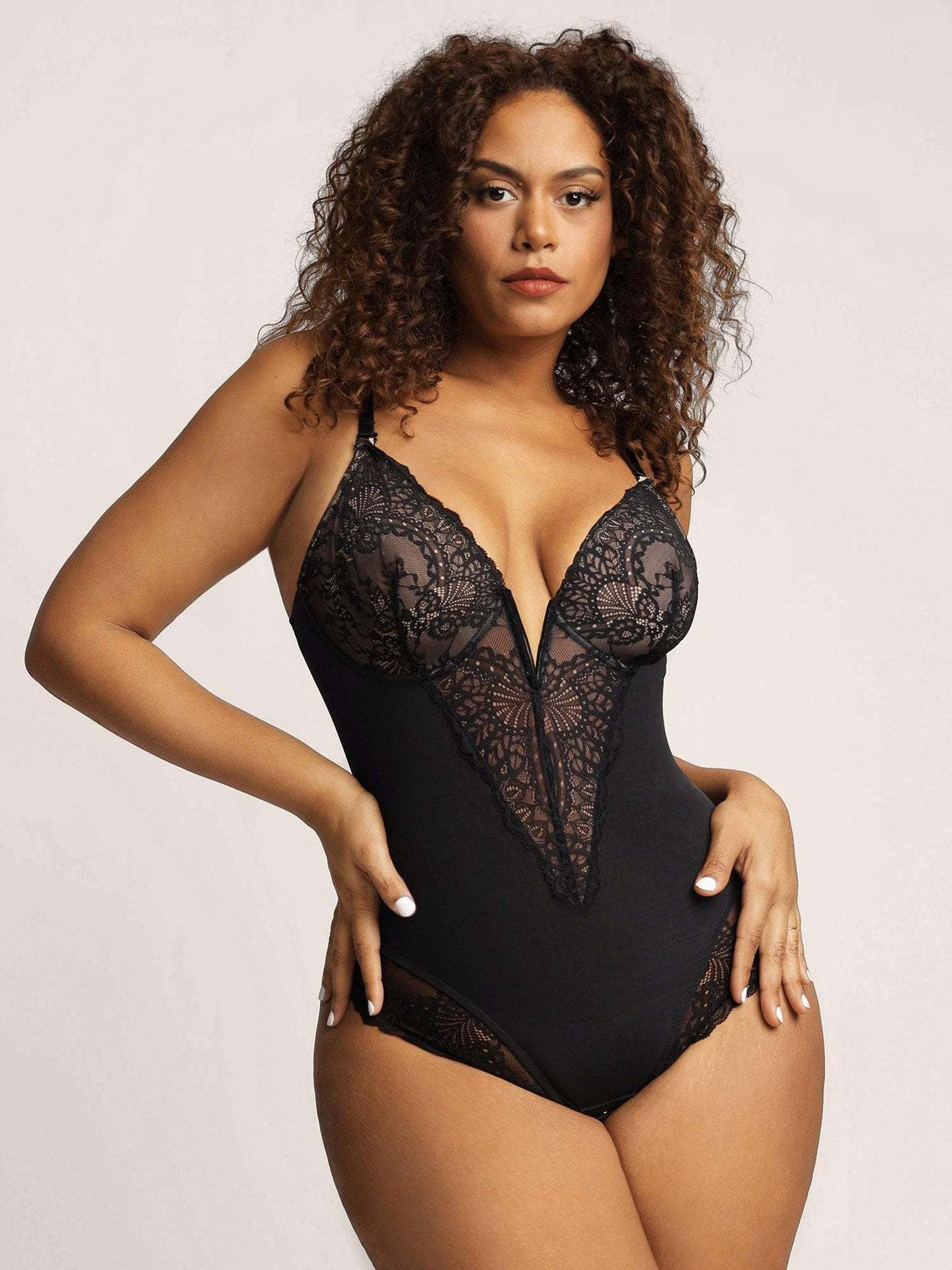 Leonora Deep-V Lace Shapewear Bodysuit