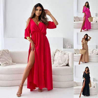 Elegant Sexy V-neck dress with side slit for women