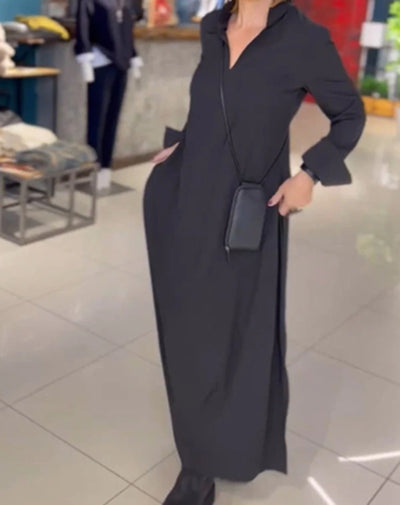 Side slit lapel loose long dress