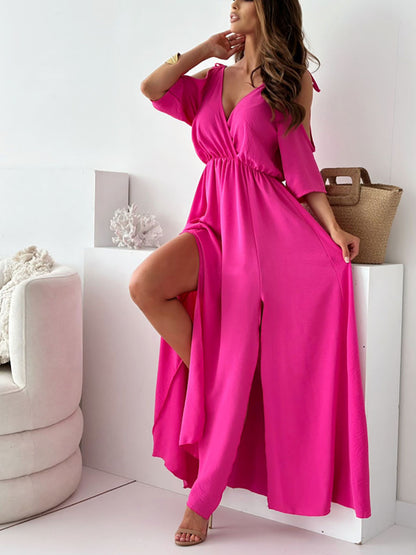 Elegant Sexy V-neck dress with side slit for women