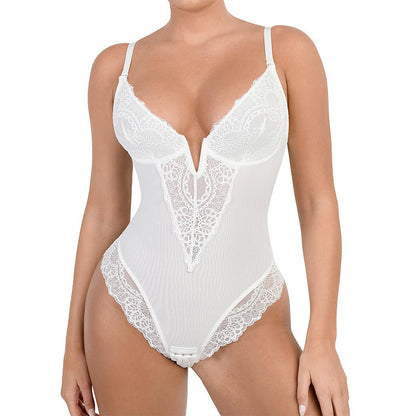 Leonora Deep-V Lace Shapewear Bodysuit