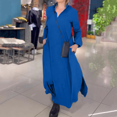 Side slit lapel loose long dress