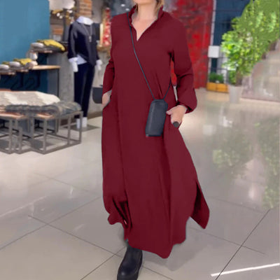 Side slit lapel loose long dress