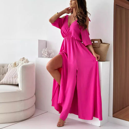 Elegant Sexy V-neck dress with side slit for women