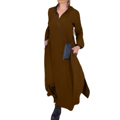 Side slit lapel loose long dress